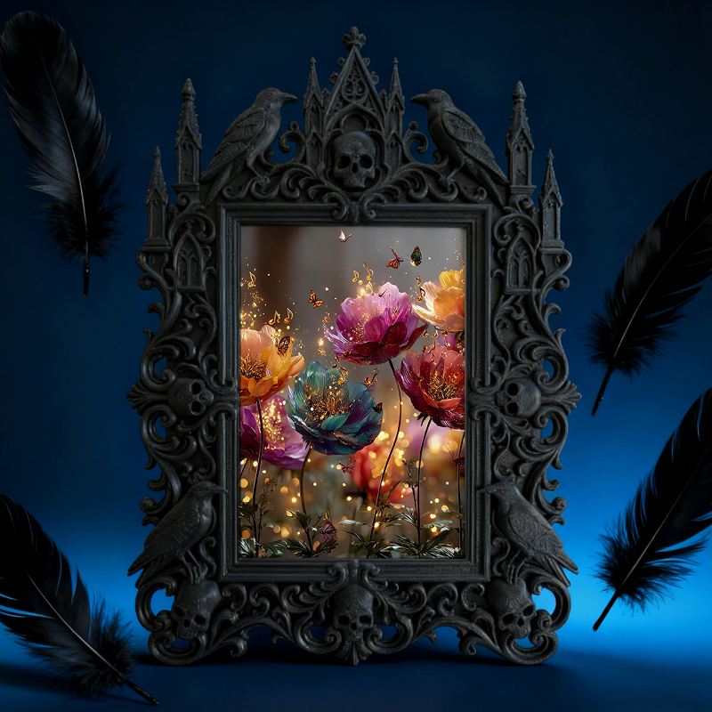 Gothic Dark-style Photo Frame | Home Wine Tasting Room Decor, Photo Ornament, Wall-mountable & Tabletop, Waterproof Plastic Frame