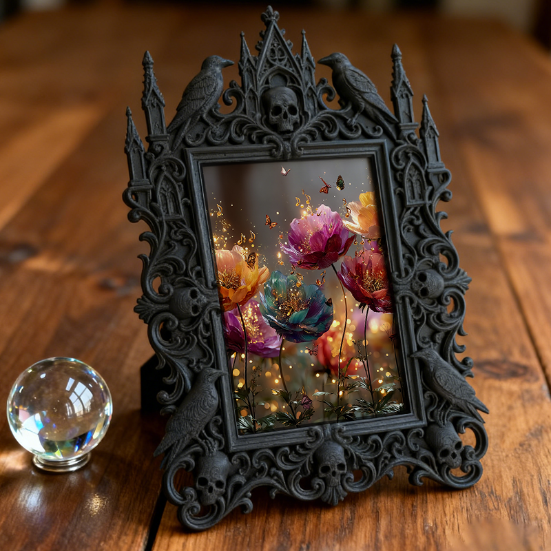 Gothic Dark-style Photo Frame | Home Wine Tasting Room Decor, Photo Ornament, Wall-mountable & Tabletop, Waterproof Plastic Frame