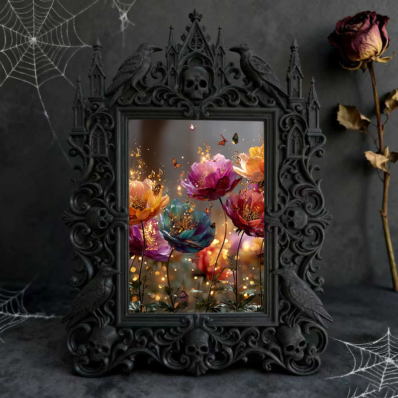 Gothic Dark-style Photo Frame | Home Wine Tasting Room Decor, Photo Ornament, Wall-mountable & Tabletop, Waterproof Plastic Frame