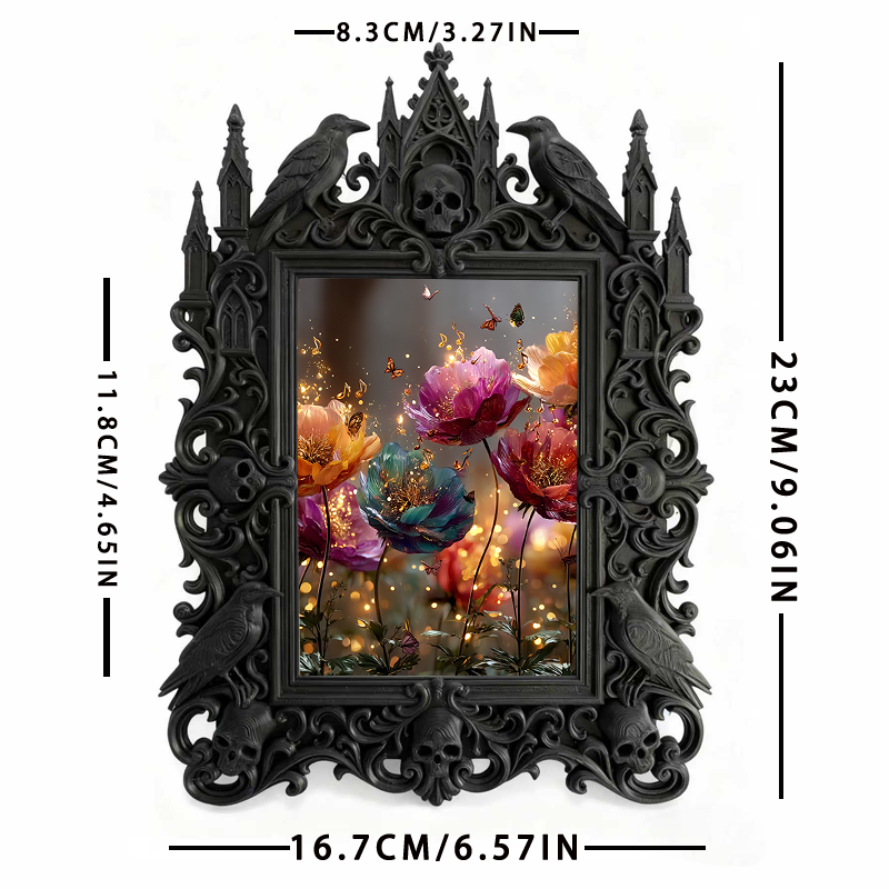 Gothic Dark-style Photo Frame | Home Wine Tasting Room Decor, Photo Ornament, Wall-mountable & Tabletop, Waterproof Plastic Frame