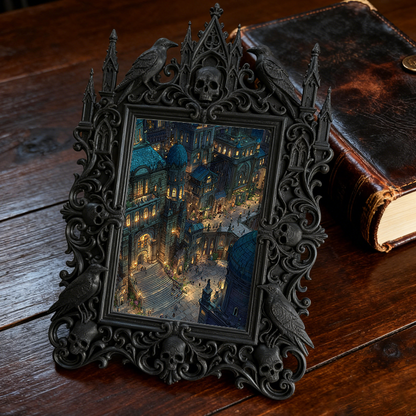 Gothic Dark-style Photo Frame | Dark Cosplay Studio Display Decor, Photo Ornament, Wall-mountable & Tabletop, Waterproof Plastic Frame