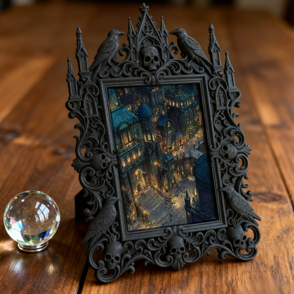 Gothic Dark-style Photo Frame | Dark Cosplay Studio Display Decor, Photo Ornament, Wall-mountable & Tabletop, Waterproof Plastic Frame