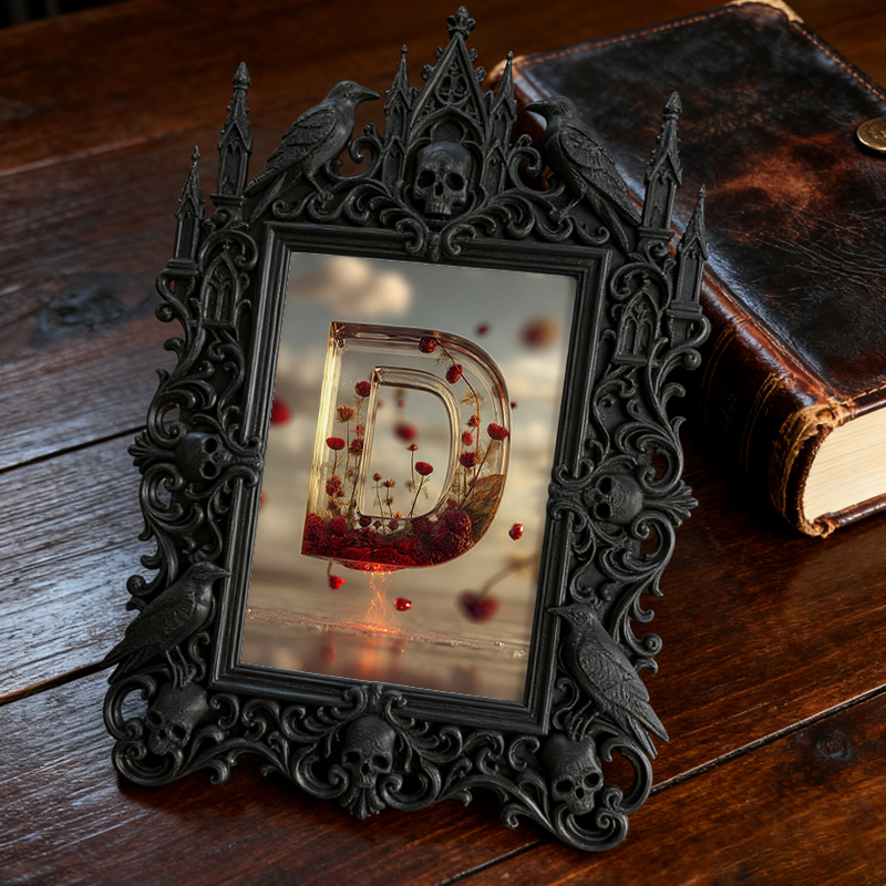 Gothic Dark-style Photo Frame | Home Gym Dark Corner Decor, Photo Ornament, Wall-mountable & Tabletop, Waterproof Plastic Frame