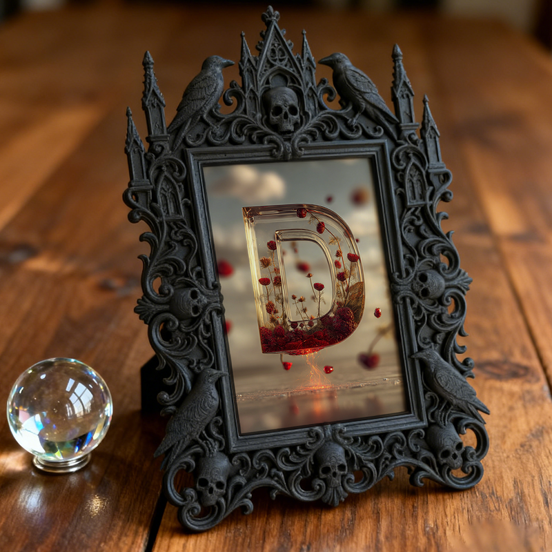 Gothic Dark-style Photo Frame | Home Gym Dark Corner Decor, Photo Ornament, Wall-mountable & Tabletop, Waterproof Plastic Frame