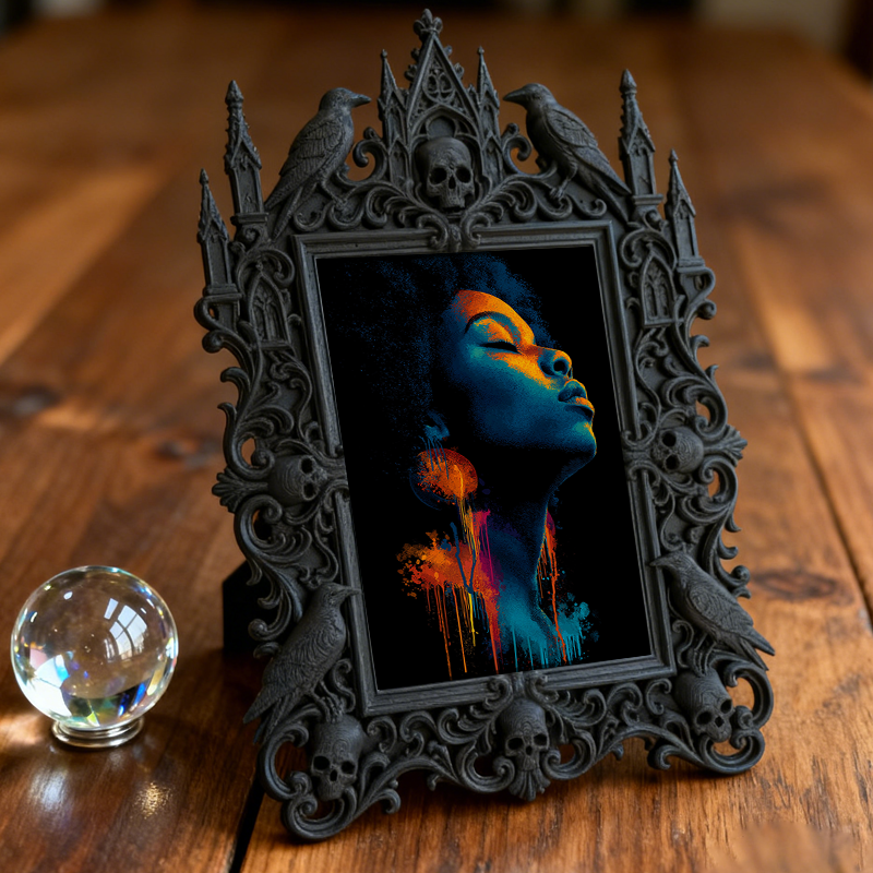 Gothic Dark-style Photo Frame | Retro Vinyl Café Wall Decor, Photo Ornament, Wall-mountable & Tabletop, Waterproof Plastic Frame