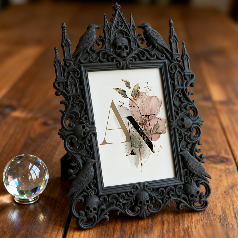 Gothic Dark-style Photo Frame | Gothic Nail Salon Client Art Display, Photo Ornament, Wall-mountable & Tabletop, Waterproof Plastic Frame