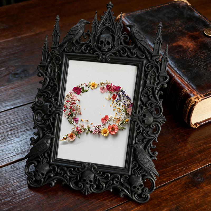 Gothic Dark-style Photo Frame | Dark Academia Dorm Reading Nook Decor, Photo Ornament, Wall-mountable & Tabletop, Waterproof Plastic Frame