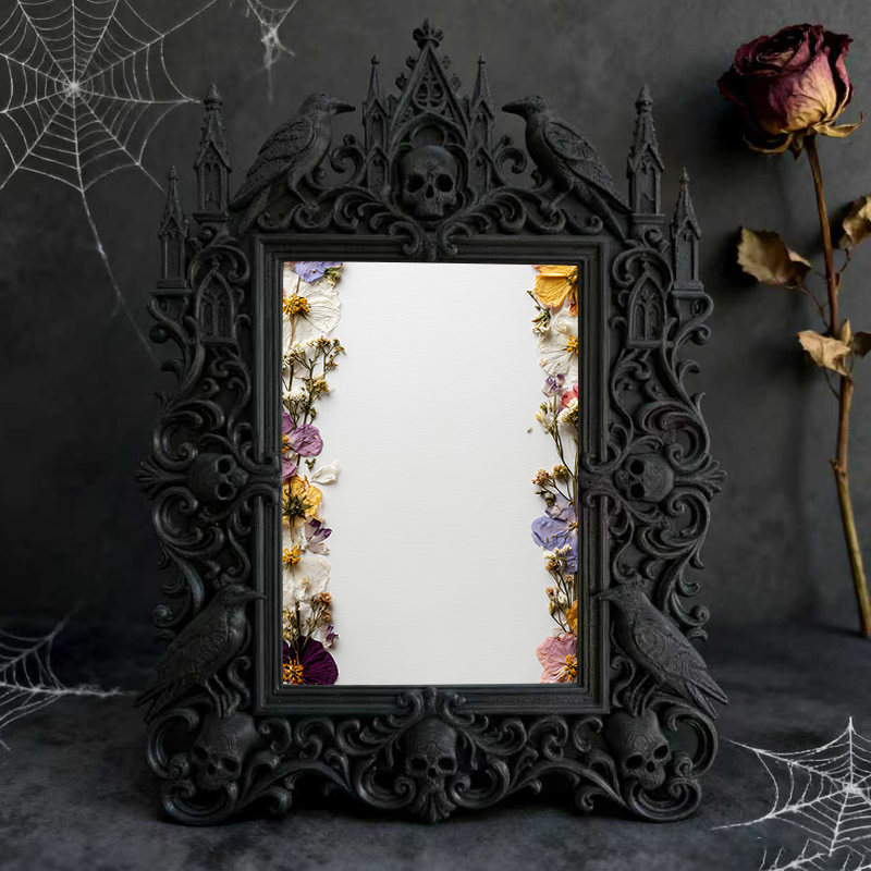 Gothic Dark-style Photo Frame | Paranormal Podcast Studio Backdrop Decor, Photo Ornament, Wall-mountable & Tabletop, Waterproof Plastic Fram