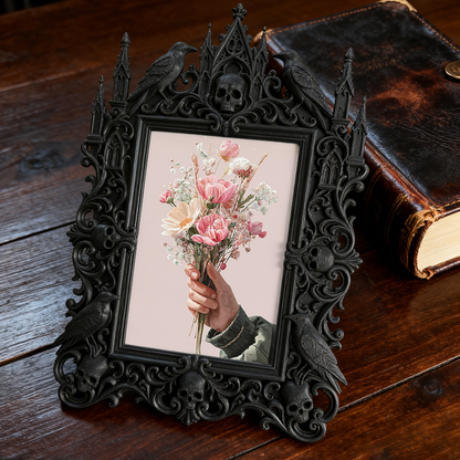 Gothic Dark-style Photo Frame | Steampunk Cosplay Photoshoot Prop Decor, Photo Ornament, Wall-mountable & Tabletop, Waterproof Plastic Frame