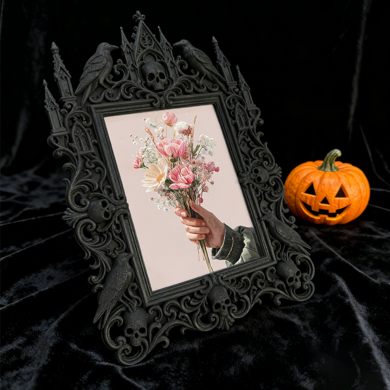 Gothic Dark-style Photo Frame | Steampunk Cosplay Photoshoot Prop Decor, Photo Ornament, Wall-mountable & Tabletop, Waterproof Plastic Frame
