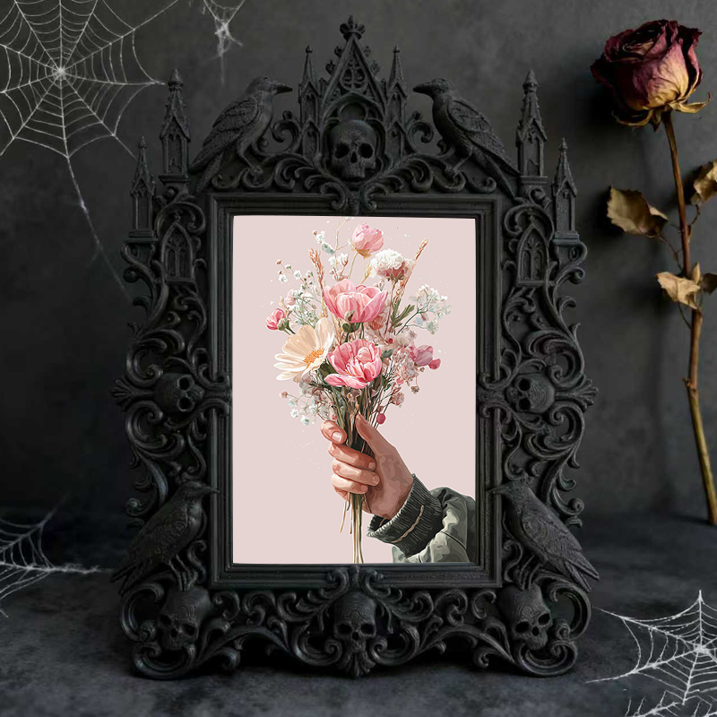 Gothic Dark-style Photo Frame | Steampunk Cosplay Photoshoot Prop Decor, Photo Ornament, Wall-mountable & Tabletop, Waterproof Plastic Frame