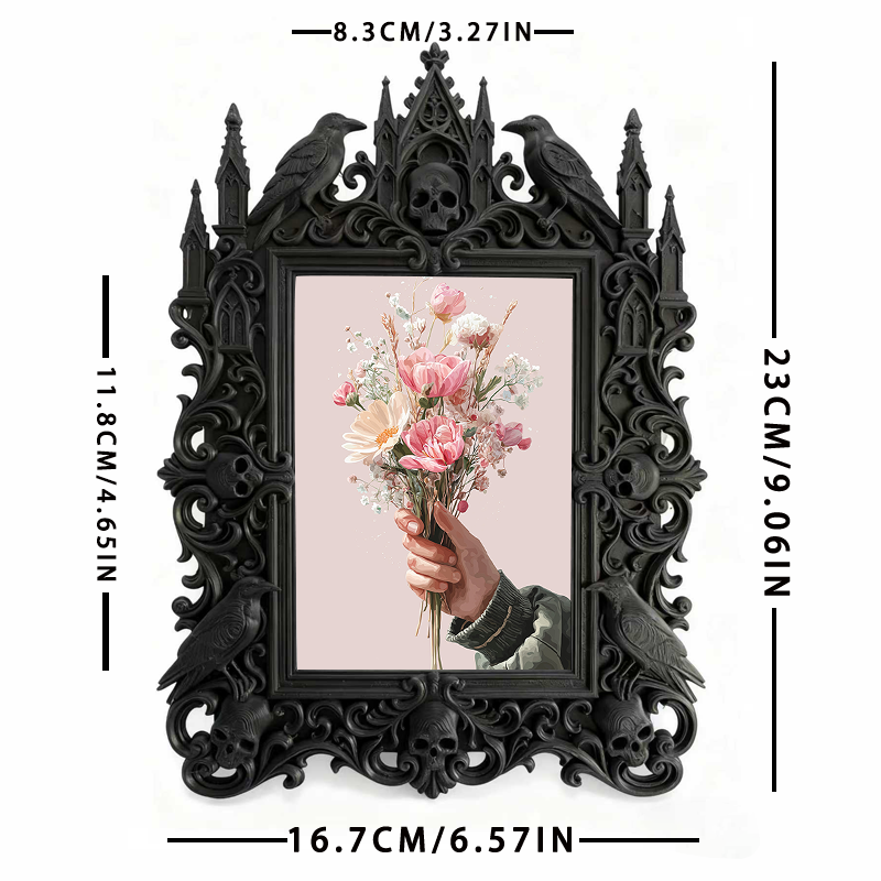 Gothic Dark-style Photo Frame | Steampunk Cosplay Photoshoot Prop Decor, Photo Ornament, Wall-mountable & Tabletop, Waterproof Plastic Frame