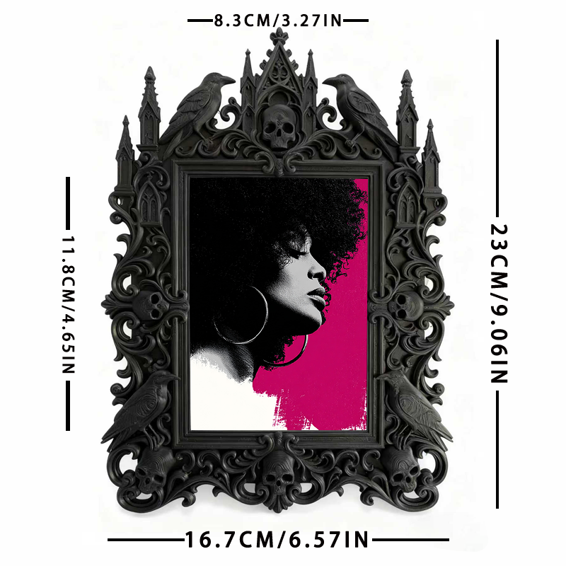 Gothic Dark-style Photo Frame | Witchy Home Apothecary Shelf Decor, Photo Ornament, Wall-mountable & Tabletop, Waterproof Plastic Frame