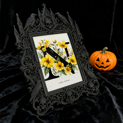 Gothic Dark-style Photo Frame | Halloween Trick-or-Treat Station Decor, Photo Ornament, Wall-mountable & Tabletop, Waterproof Plastic Frame