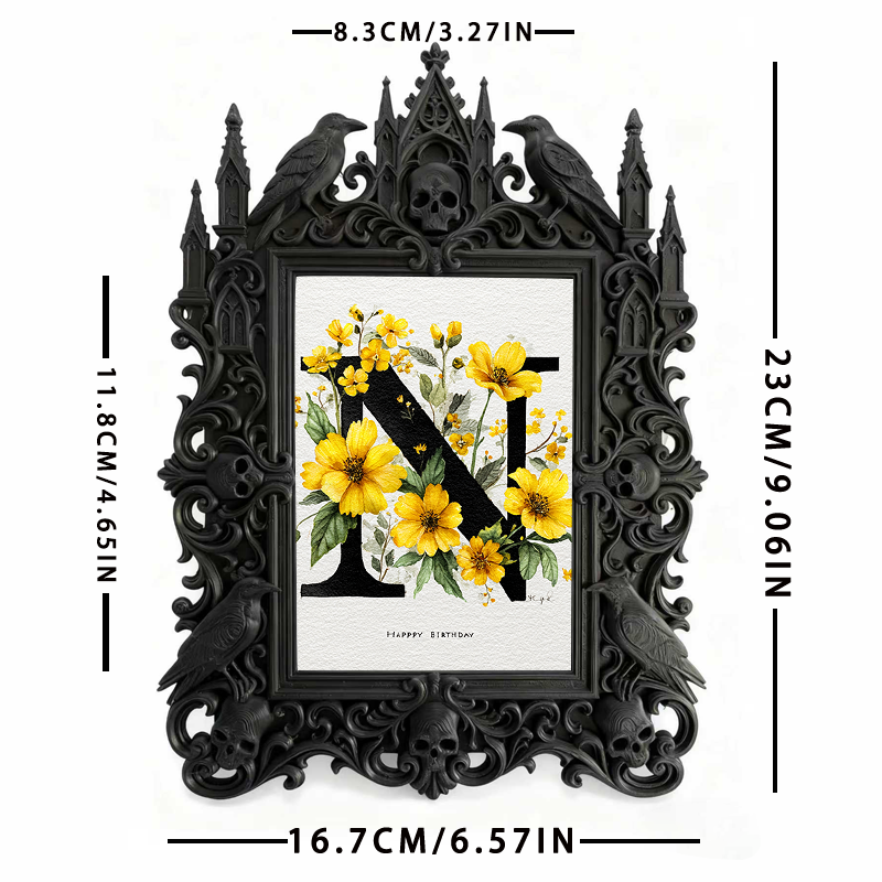 Gothic Dark-style Photo Frame | Halloween Trick-or-Treat Station Decor, Photo Ornament, Wall-mountable & Tabletop, Waterproof Plastic Frame