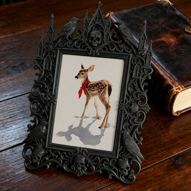 Gothic Dark-style Photo Frame | Dark Floral Wedding Reception Table Decor, Photo Ornament, Wall-mountable & Tabletop, Waterproof Plastic Fra