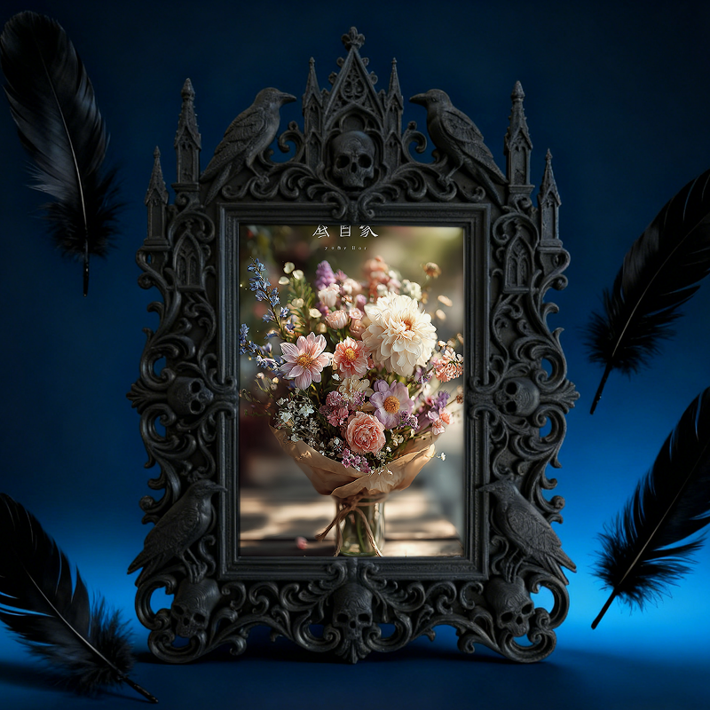 Gothic Dark-style Photo Frame | Retro Horror Movie Night Viewing Corner Decor, Photo Ornament, Wall-mountable & Tabletop, Waterproof Plastic