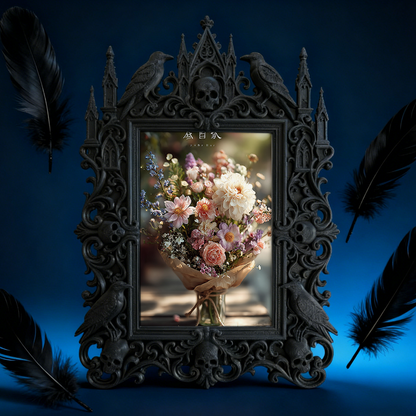 Gothic Dark-style Photo Frame | Retro Horror Movie Night Viewing Corner Decor, Photo Ornament, Wall-mountable & Tabletop, Waterproof Plastic