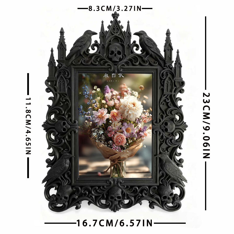 Gothic Dark-style Photo Frame | Retro Horror Movie Night Viewing Corner Decor, Photo Ornament, Wall-mountable & Tabletop, Waterproof Plastic