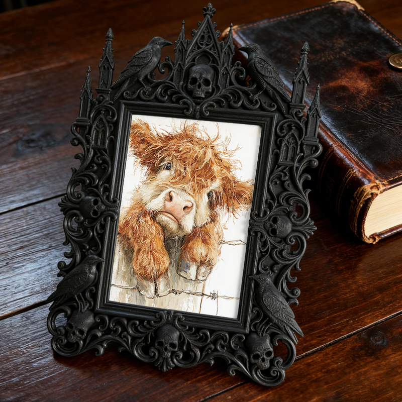 Gothic Dark-style Photo Frame | Gothic Pet Portrait Display Corner Decor, Photo Ornament, Wall-mountable & Tabletop, Waterproof Plastic Fram