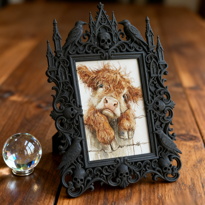 Gothic Dark-style Photo Frame | Gothic Pet Portrait Display Corner Decor, Photo Ornament, Wall-mountable & Tabletop, Waterproof Plastic Fram