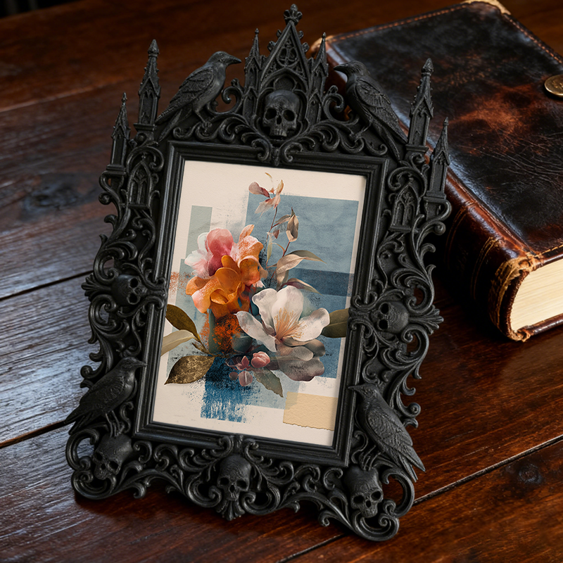 Gothic Dark-style Photo Frame | Handmade Gothic Jewelry Pop-up Shop Decor, Photo Ornament, Wall-mountable & Tabletop, Waterproof Plastic Fra