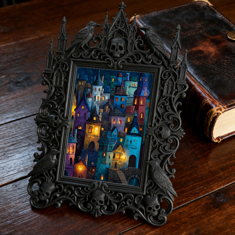 Gothic Dark-style Photo Frame | LARP Vampire Castle Scene Decor, Photo Ornament, Wall-mountable & Tabletop, Waterproof Plastic Frame