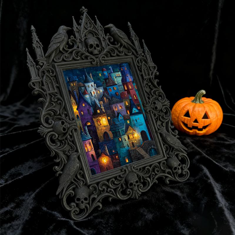 Gothic Dark-style Photo Frame | LARP Vampire Castle Scene Decor, Photo Ornament, Wall-mountable & Tabletop, Waterproof Plastic Frame
