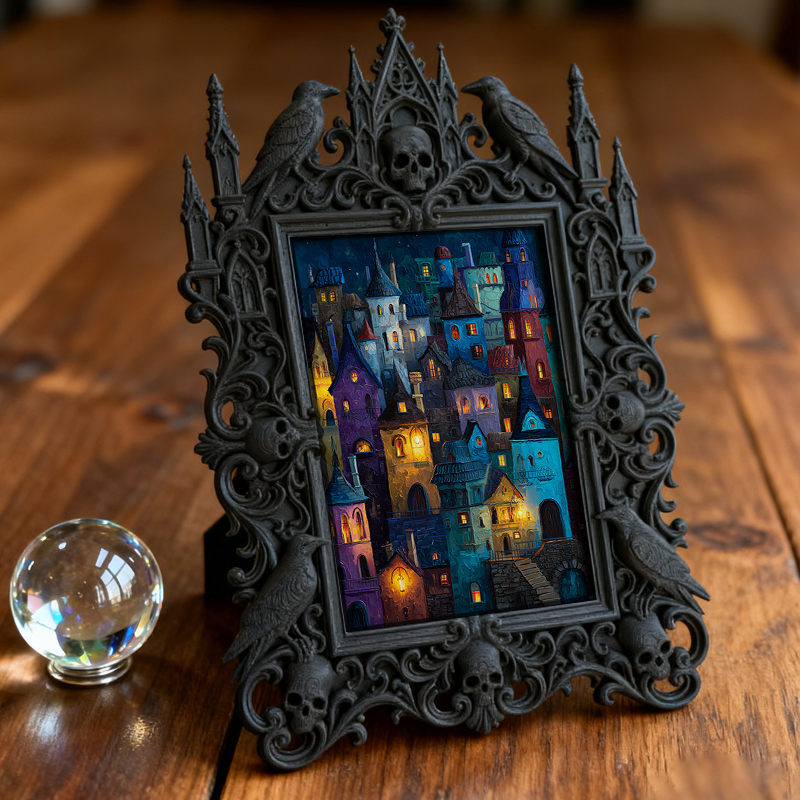 Gothic Dark-style Photo Frame | LARP Vampire Castle Scene Decor, Photo Ornament, Wall-mountable & Tabletop, Waterproof Plastic Frame