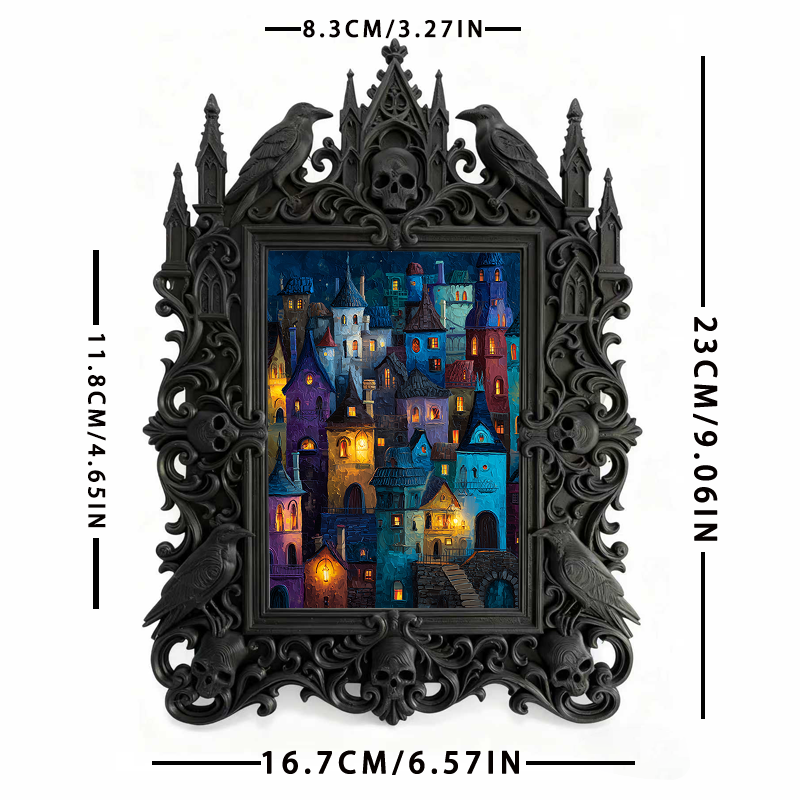 Gothic Dark-style Photo Frame | LARP Vampire Castle Scene Decor, Photo Ornament, Wall-mountable & Tabletop, Waterproof Plastic Frame