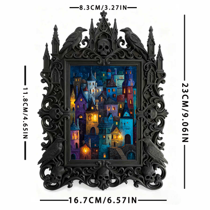 Gothic Dark-style Photo Frame | LARP Vampire Castle Scene Decor, Photo Ornament, Wall-mountable & Tabletop, Waterproof Plastic Frame