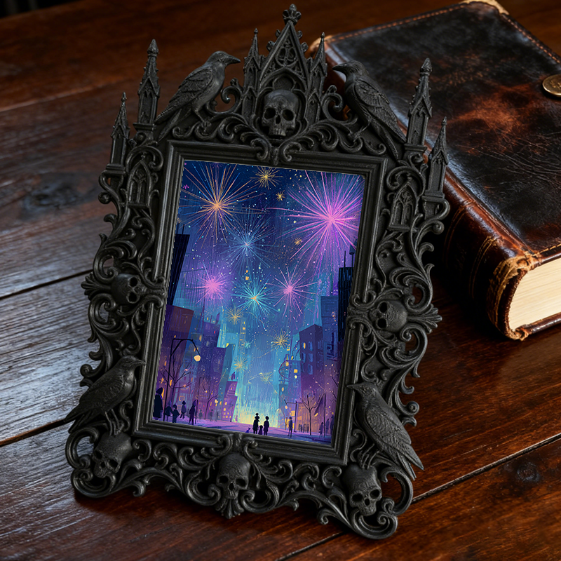 Gothic Dark-style Photo Frame | Dark-themed Escape Room Character Wall Decor, Photo Ornament, Wall-mountable & Tabletop, Waterproof Plastic 