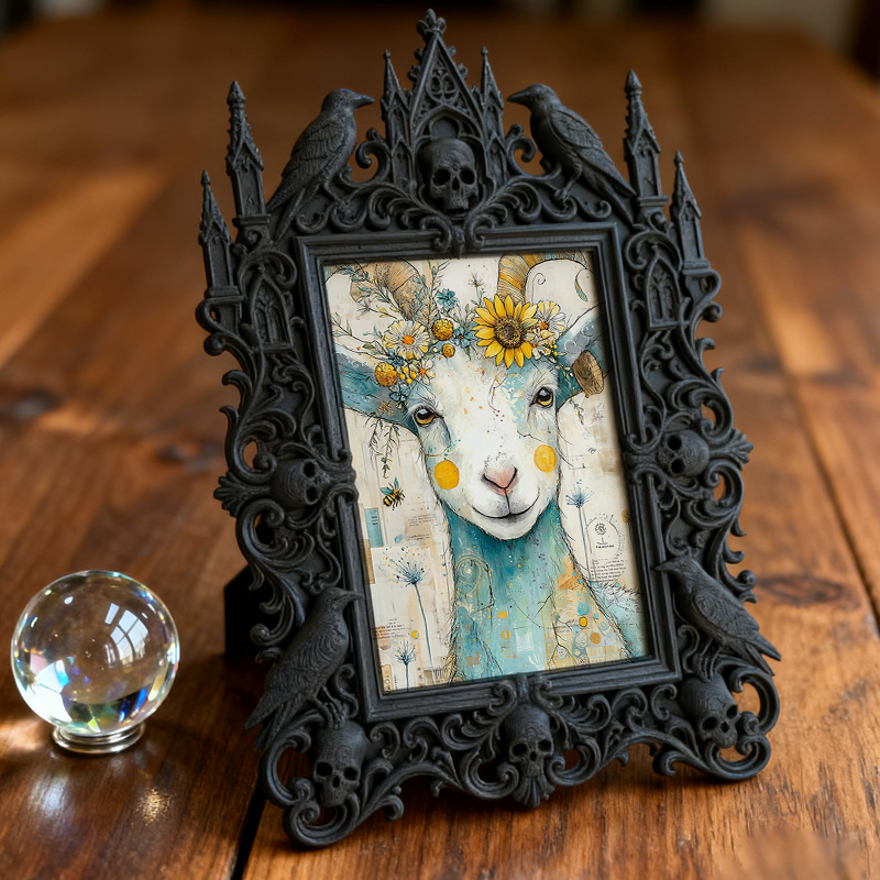 Gothic Dark-style Photo Frame | Gothic Tattoo Flash Art Display Decor, Photo Ornament, Wall-mountable & Tabletop, Waterproof Plastic Frame