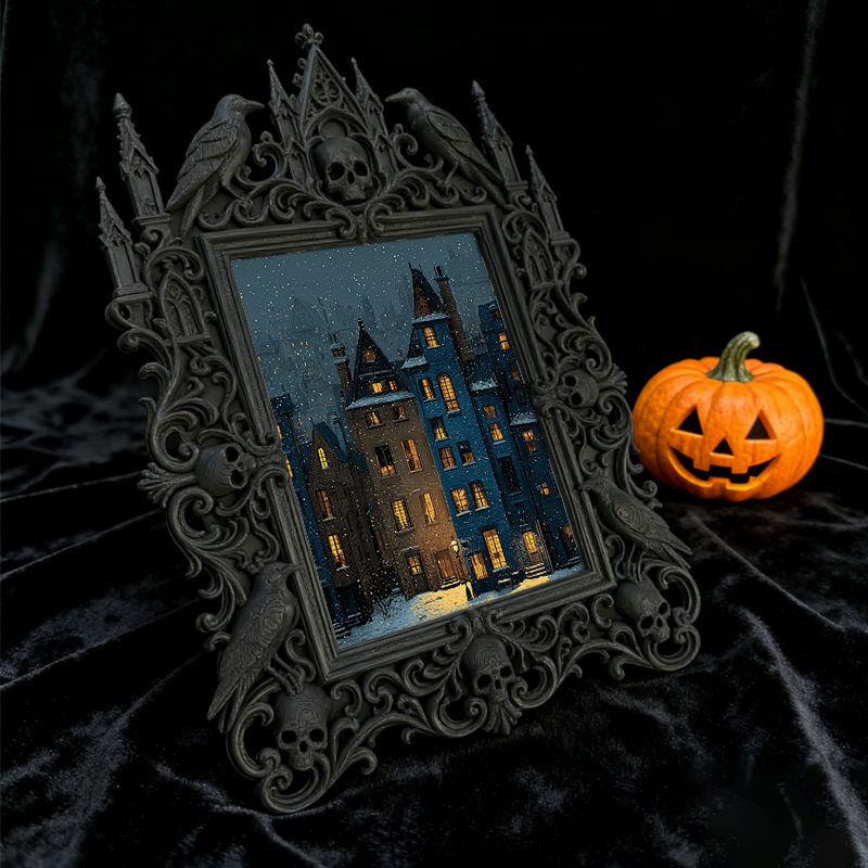 Gothic Dark-style Photo Frame | Haunted Hayride Ticket Booth Decor, Photo Ornament, Wall-mountable & Tabletop, Waterproof Plastic Frame