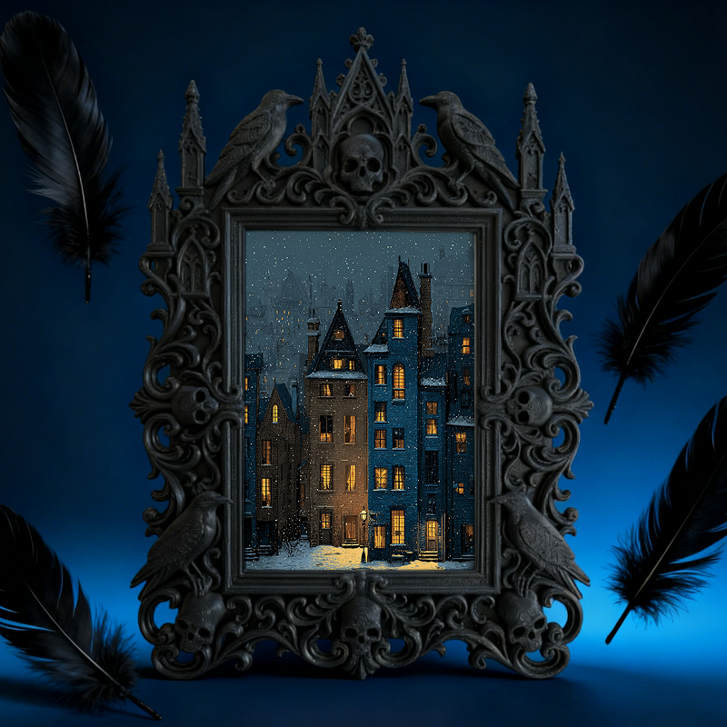 Gothic Dark-style Photo Frame | Haunted Hayride Ticket Booth Decor, Photo Ornament, Wall-mountable & Tabletop, Waterproof Plastic Frame
