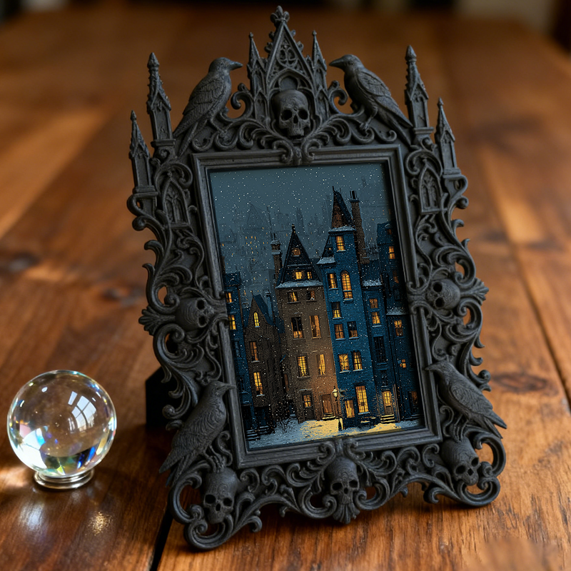 Gothic Dark-style Photo Frame | Haunted Hayride Ticket Booth Decor, Photo Ornament, Wall-mountable & Tabletop, Waterproof Plastic Frame