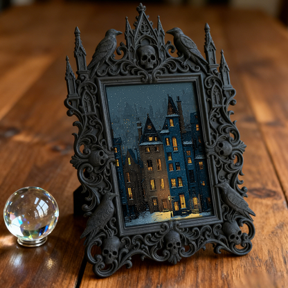 Gothic Dark-style Photo Frame | Haunted Hayride Ticket Booth Decor, Photo Ornament, Wall-mountable & Tabletop, Waterproof Plastic Frame