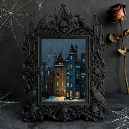 Gothic Dark-style Photo Frame | Haunted Hayride Ticket Booth Decor, Photo Ornament, Wall-mountable & Tabletop, Waterproof Plastic Frame