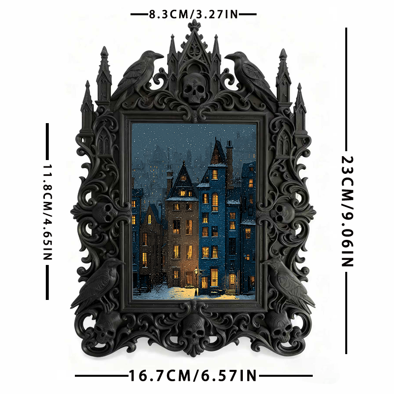 Gothic Dark-style Photo Frame | Haunted Hayride Ticket Booth Decor, Photo Ornament, Wall-mountable & Tabletop, Waterproof Plastic Frame