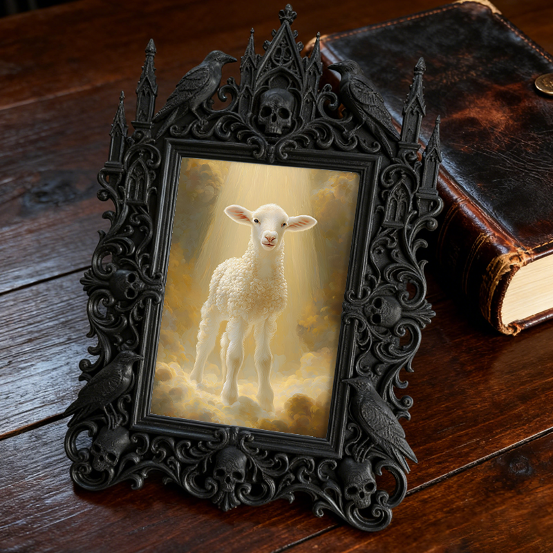 Gothic Dark-style Photo Frame | Dark Academia Library Study Carrel Decor, Photo Ornament, Wall-mountable & Tabletop, Waterproof Plastic Fram