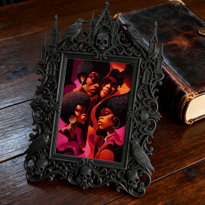Gothic Dark-style Photo Frame | Gothic-themed Bakery Black Cake Display Decor, Photo Ornament, Wall-mountable & Tabletop, Waterproof Plastic