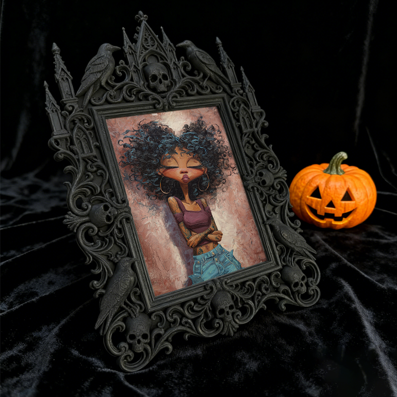 Gothic Dark-style Photo Frame | Witchcraft Supply Shop Altar Decor, Photo Ornament, Wall-mountable & Tabletop, Waterproof Plastic Frame