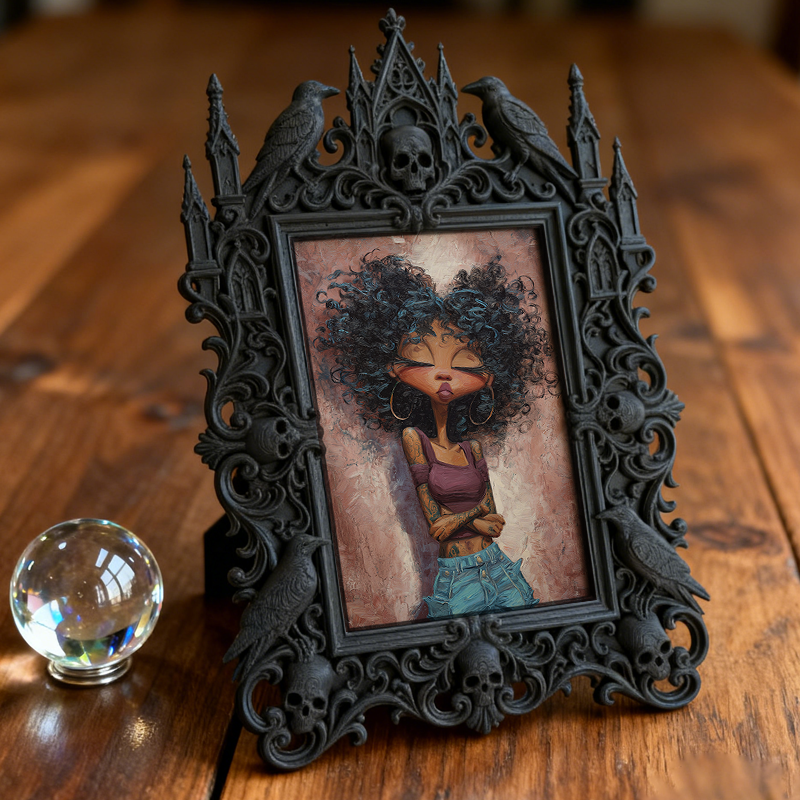 Gothic Dark-style Photo Frame | Witchcraft Supply Shop Altar Decor, Photo Ornament, Wall-mountable & Tabletop, Waterproof Plastic Frame