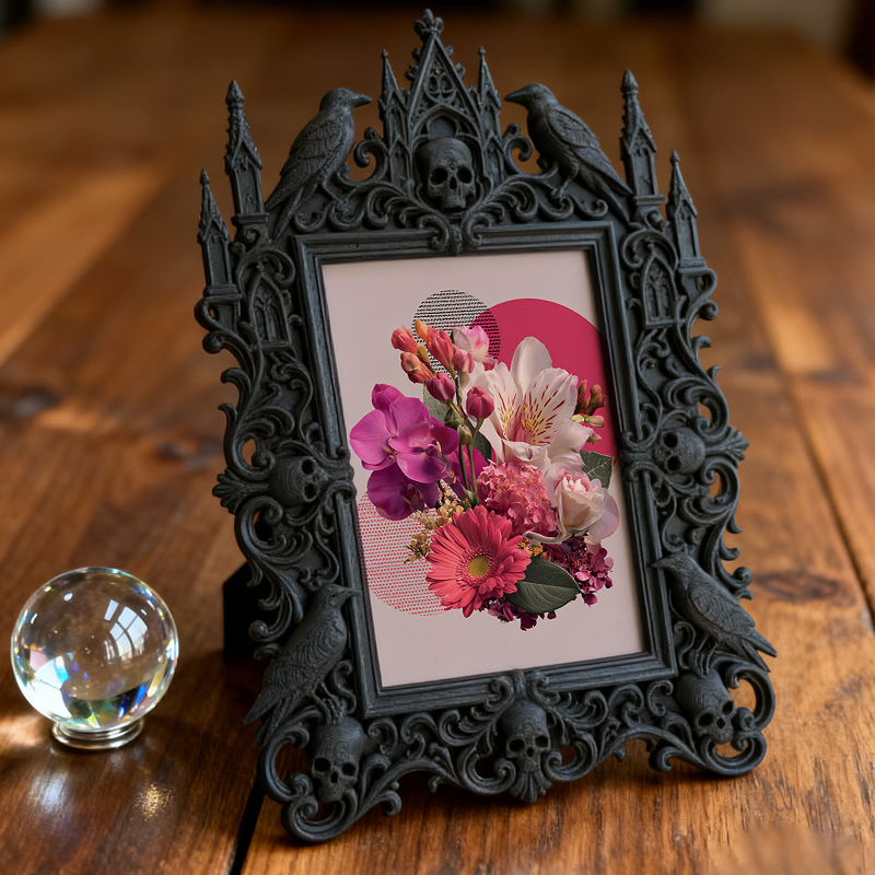 Gothic Dark-style Photo Frame | Horror Game Streamer Background Wall Decor, Photo Ornament, Wall-mountable & Tabletop, Waterproof Plastic Fr