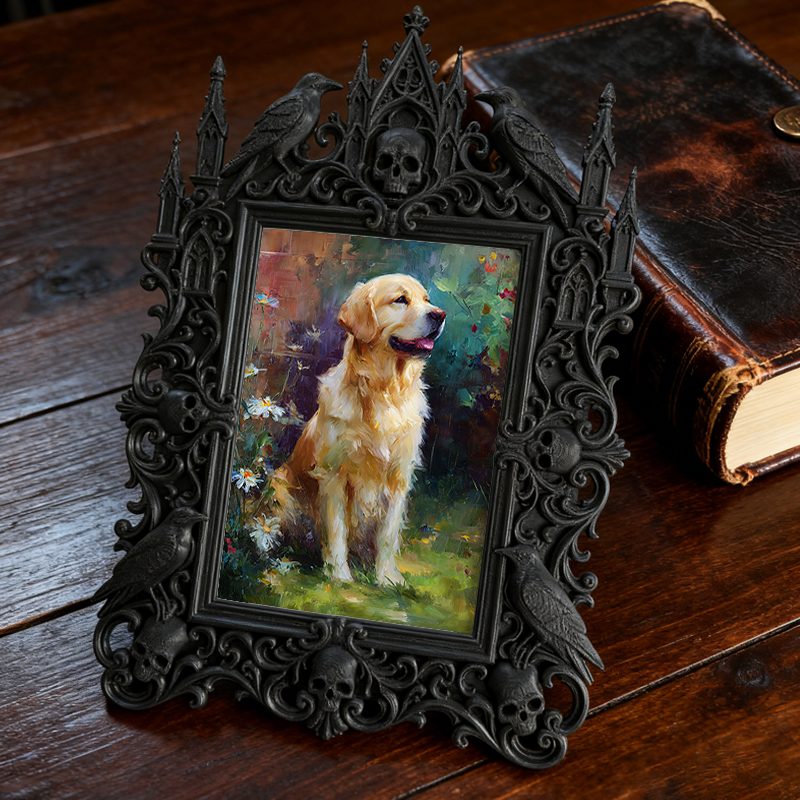 Gothic Dark-style Photo Frame | Dark Yoga Studio Meditation Nook Decor, Photo Ornament, Wall-mountable & Tabletop, Waterproof Plastic Frame