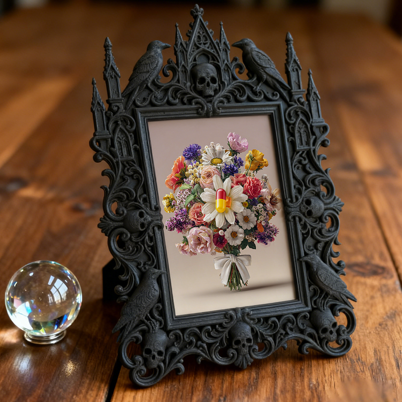 Gothic Dark-style Photo Frame | Gothic Baby Nursery Dark Fairy Tale Decor, Photo Ornament, Wall-mountable & Tabletop, Waterproof Plastic Fra