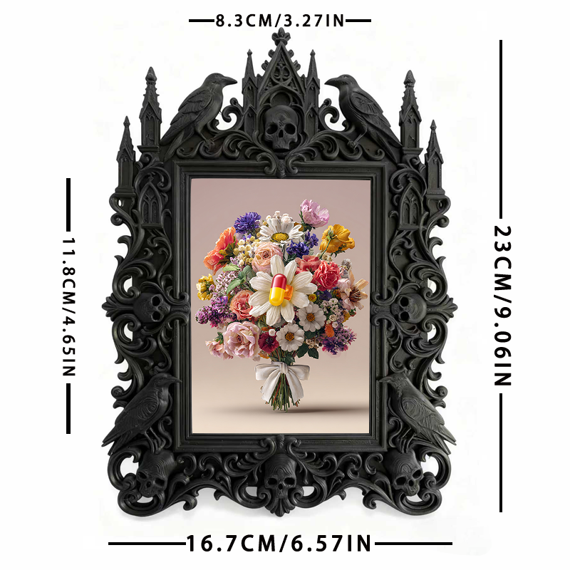 Gothic Dark-style Photo Frame | Gothic Baby Nursery Dark Fairy Tale Decor, Photo Ornament, Wall-mountable & Tabletop, Waterproof Plastic Fra