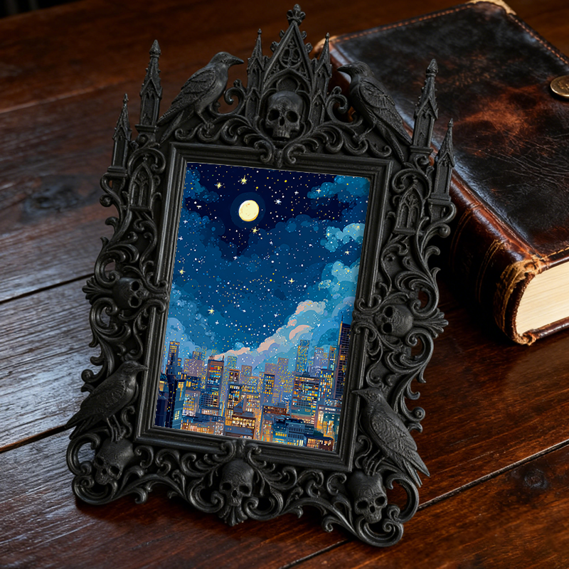 Gothic Dark-style Photo Frame | Retro Arcade Horror Game Corner Decor, Photo Ornament, Wall-mountable & Tabletop, Waterproof Plastic Frame