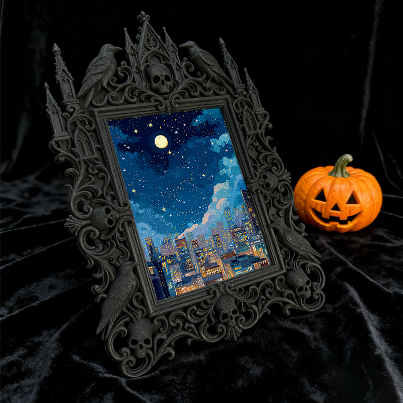Gothic Dark-style Photo Frame | Retro Arcade Horror Game Corner Decor, Photo Ornament, Wall-mountable & Tabletop, Waterproof Plastic Frame