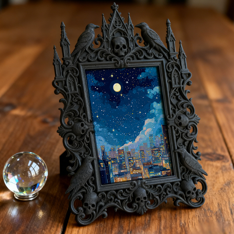 Gothic Dark-style Photo Frame | Retro Arcade Horror Game Corner Decor, Photo Ornament, Wall-mountable & Tabletop, Waterproof Plastic Frame